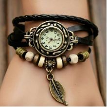 Женские наручные часы - браслет в ретро стиле "Листок"